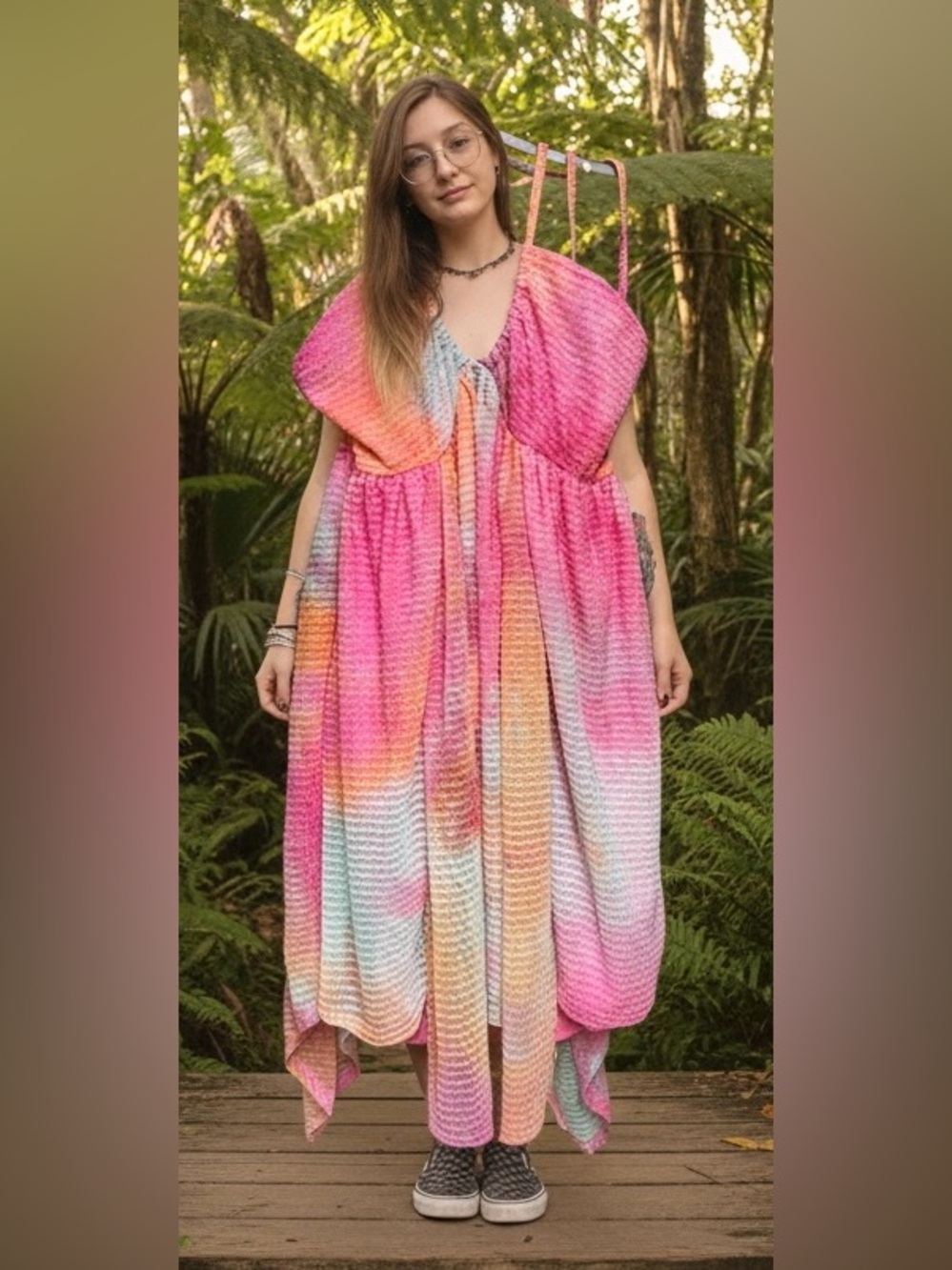 Vibrant Pink and Orange Strappy Dress